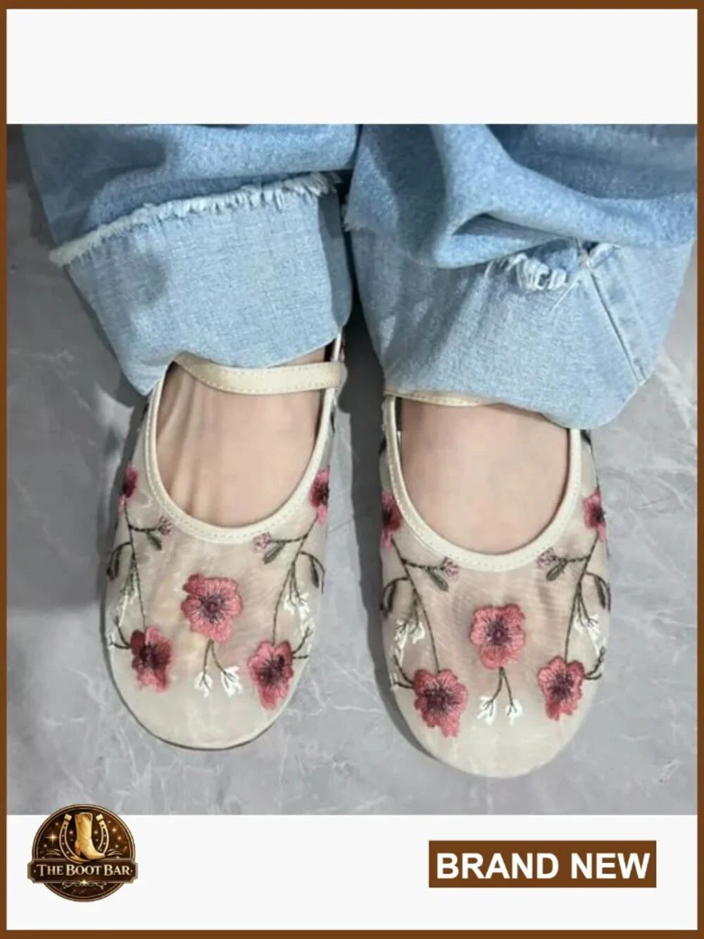 Floral Embroidered Ballet Flats for Women - Round Toe Mary Jane Style with